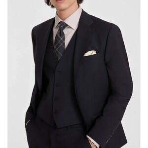 Calvin Klein Mens Slim-fit‎ Suit Jacket Blazer 42L Black Solid Stretch E06804